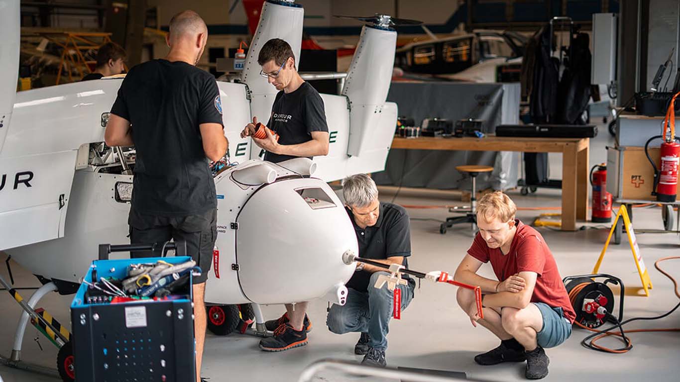 Image-Dufour Aerospace team members assembling one of their drones.