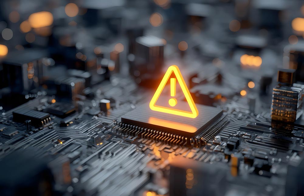 Image-Hazard sign over computer hardware