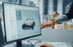 Image-Vehicle blueprint on computer monitor
