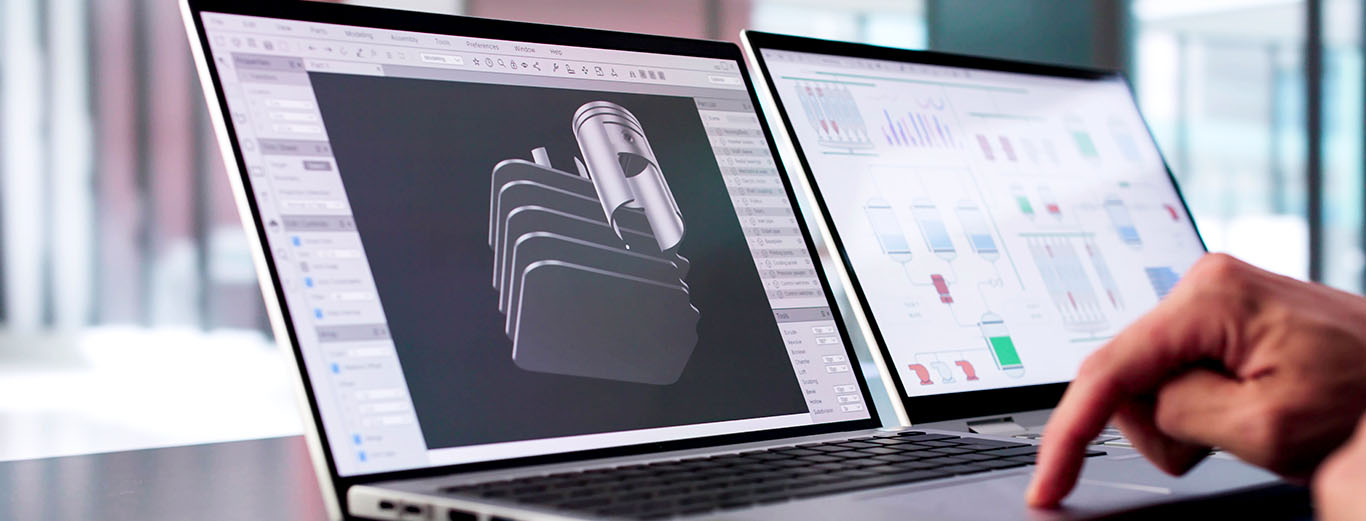 Image-Engineer Developing Mechanical Parts Using 3D CAD Software On Laptop 