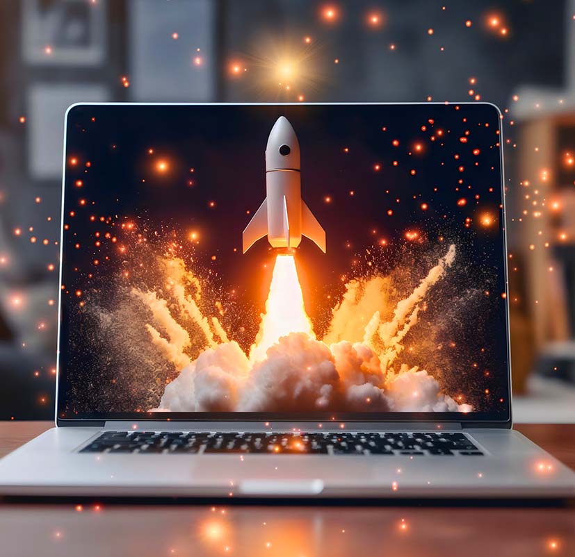 Image-Rocket launch ing from laptop on office table