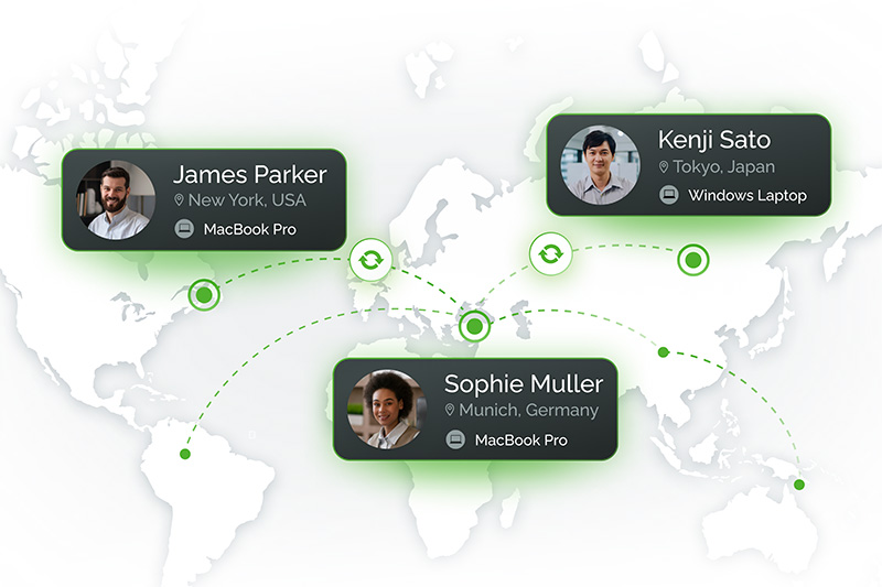 Image representing global collaboration and asset sharing across multiple continents
