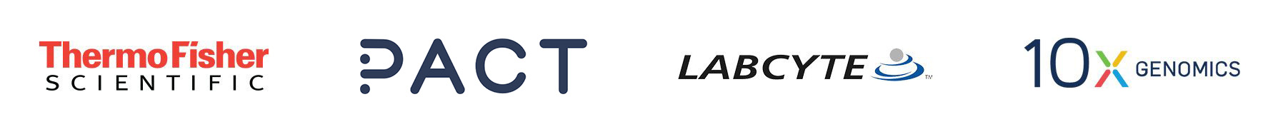 Logotipos de clientes: Thermo Fisher Scientific, PACT, LABCYTE y 10x Genomics