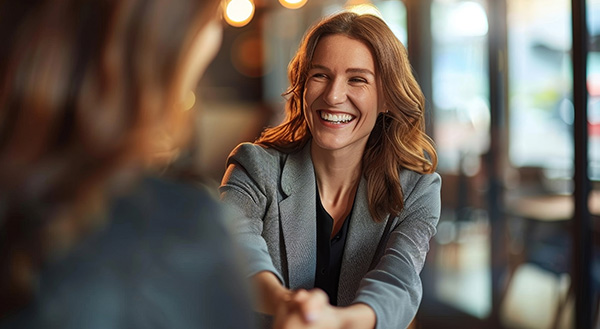 Image-Smiling consultant shaking hands with client