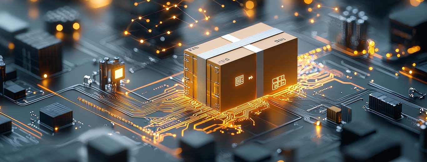 Image- futuristic product tracking system on circuit board digital environment macro viewpoint concept of smart logistics