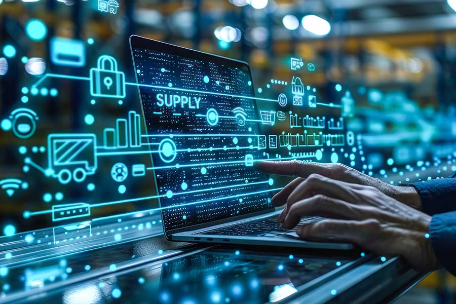 Image-Digital Supply Chain Management Concept on Laptop in Factory Setting