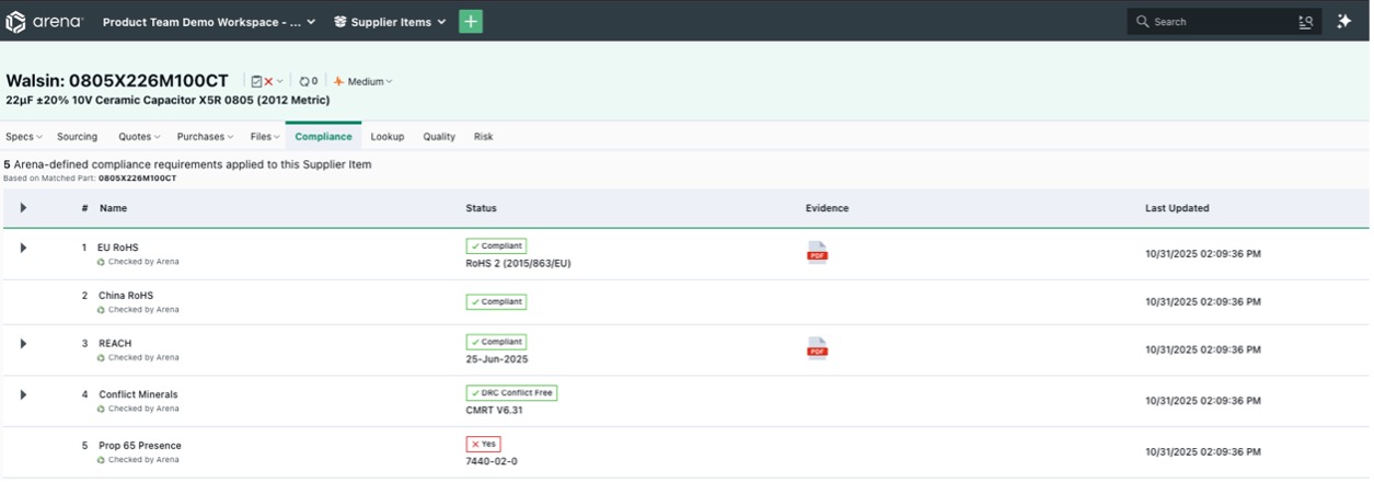 Image-Screenshot of managing compliance with Arena SCI