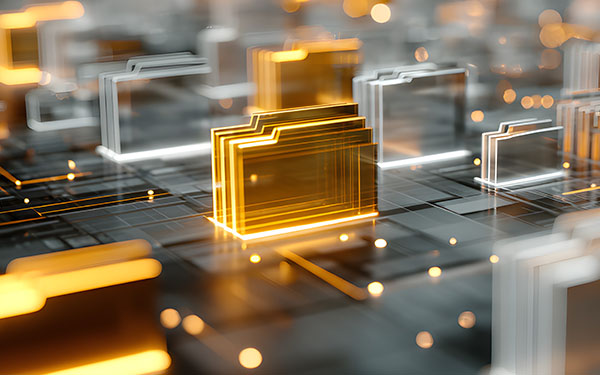 Image-Abstract network grid with files and folders, futuristic software interface, digital document management system, store, search and organize documents