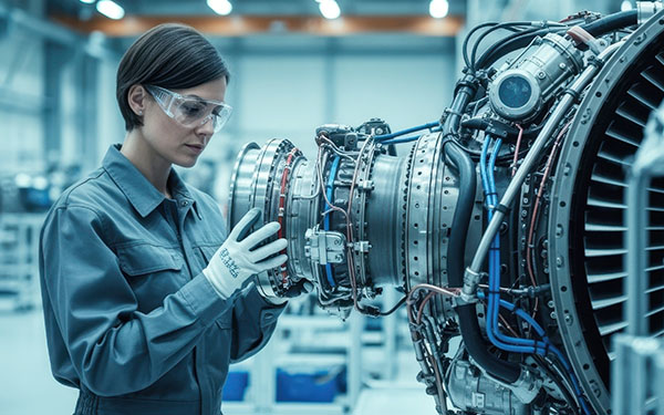 Image-Technicienne effectuant des tâches d’ingénierie de précision dans une usine aéronautique