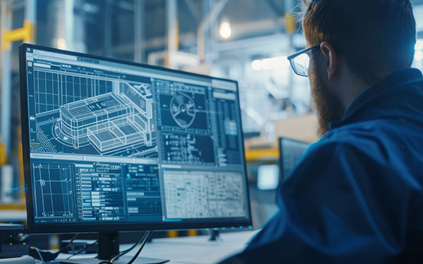 Image-Ingénieur utilisant un logiciel de CAO sur un ordinateur de bureau