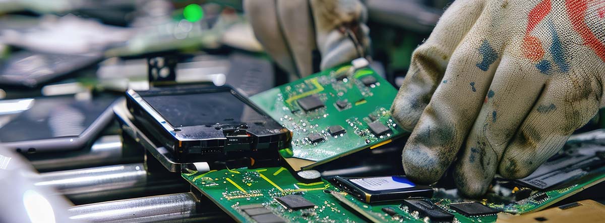 Image-Person working on a conveyor for recycling, sorting electronics waste