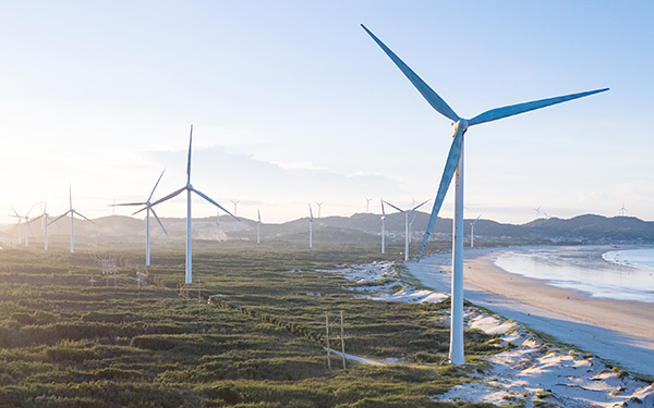 Image-Panoramic view of wind farm on the coast