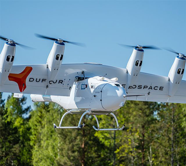 Image-Dufour Aero-200, tilt-wing 4 propeller drone takes-off and lands like a helicopter