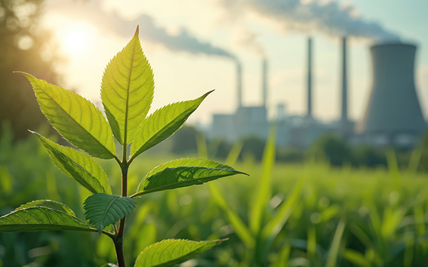 Image-<br />
Downloaded</p>
<p>File #:  1274336004<br />
Green energy report photo with leaf sprout in foreground, factory smokestacks on background