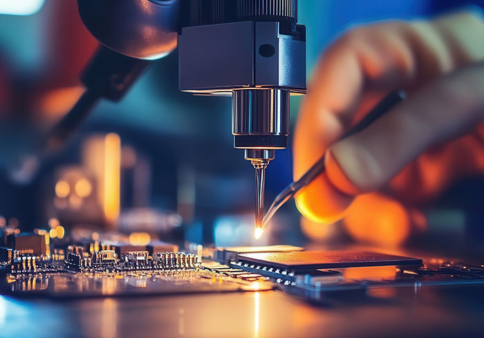 Image=Person assembling a microchip with precision tools