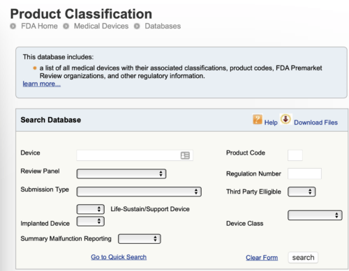FDA Classification Database
