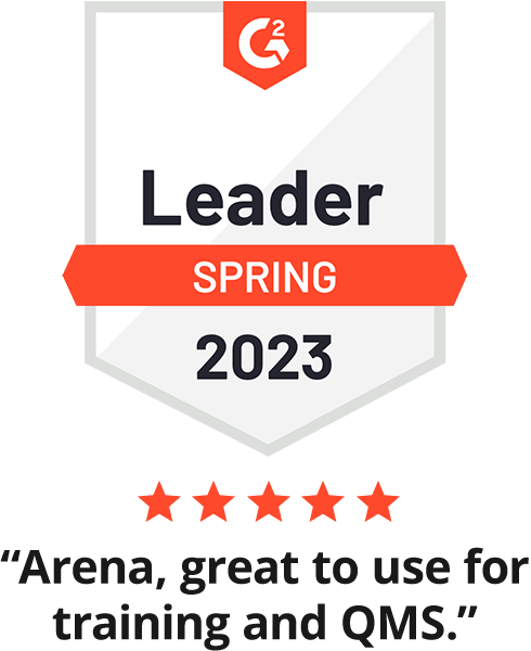 2023 年春季 G2 领导者徽章 - “Arena 适用于培训和 QMS”