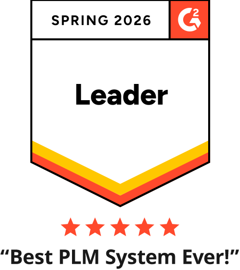 Graphic-G2 Leader Badge-Spring 2026, with 5 stars and text “Best PLM System Ever!”
