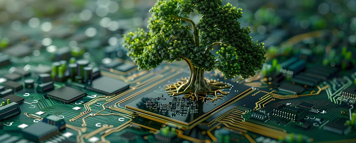 Image-Future Tech concept Tree Growing from Motherboard in Digital Ecosystem