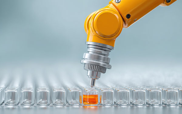 Image-Advanced robotic arm performing precise gene editing on laboratory microplate with automated pipetting