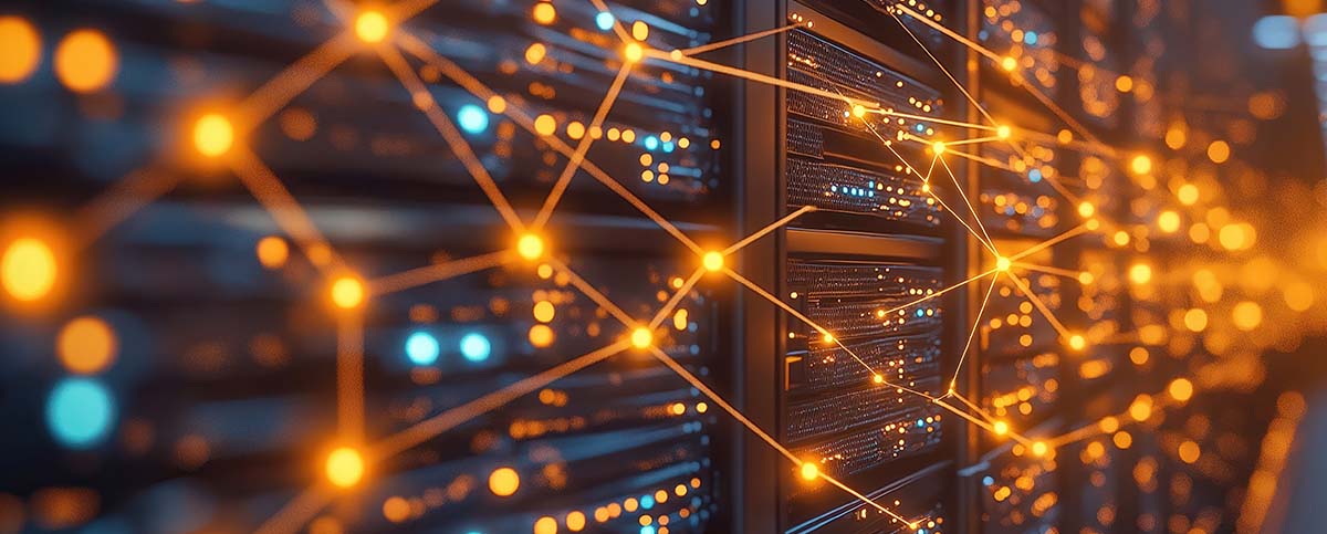 Image-Complex tech network shows interconnected database servers and network integration