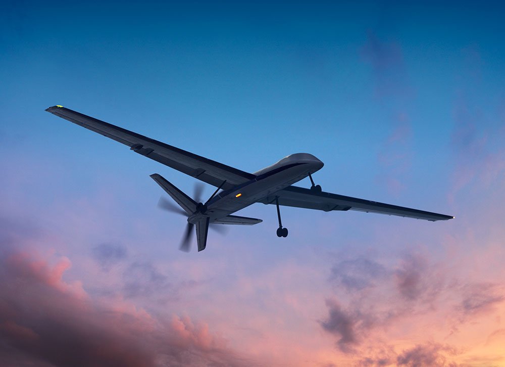 Dron eléctrico en pleno vuelo