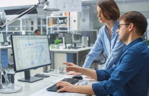 Image-Engineers looking at product drawing