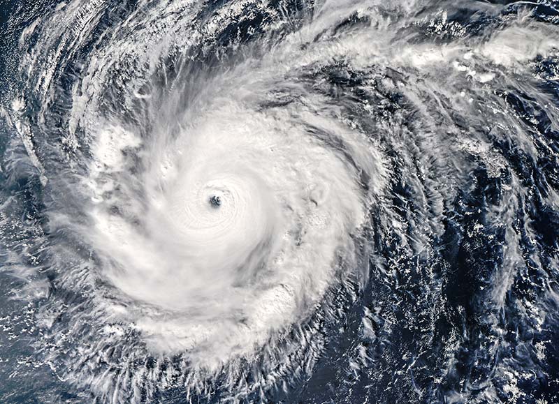 Aerial photo of an eye of a hurricane.