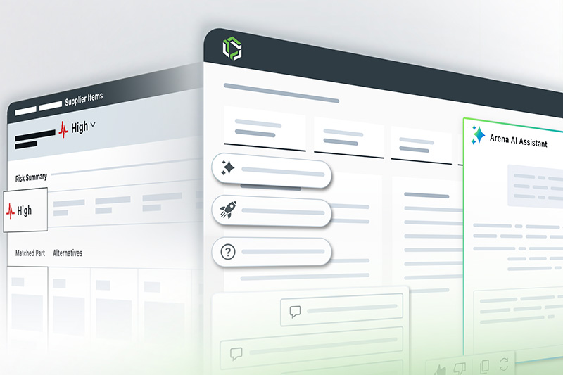 Image-Stylized screen shots of Arena Ai Assistant and Supply Chain Risk-Mitigation