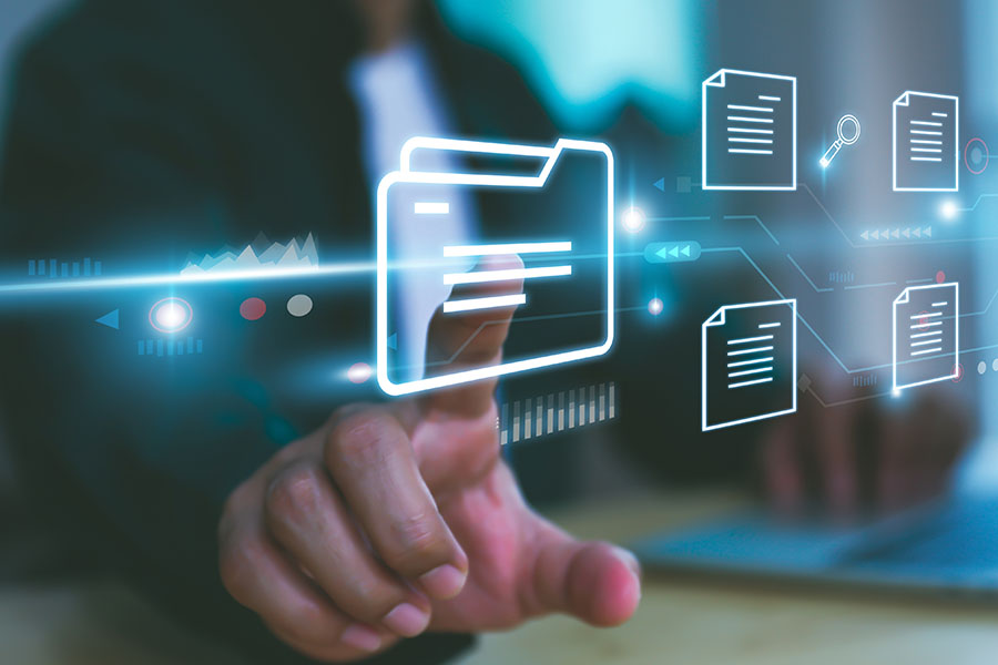 Image-Data document content management system focusing on one, centered, folder