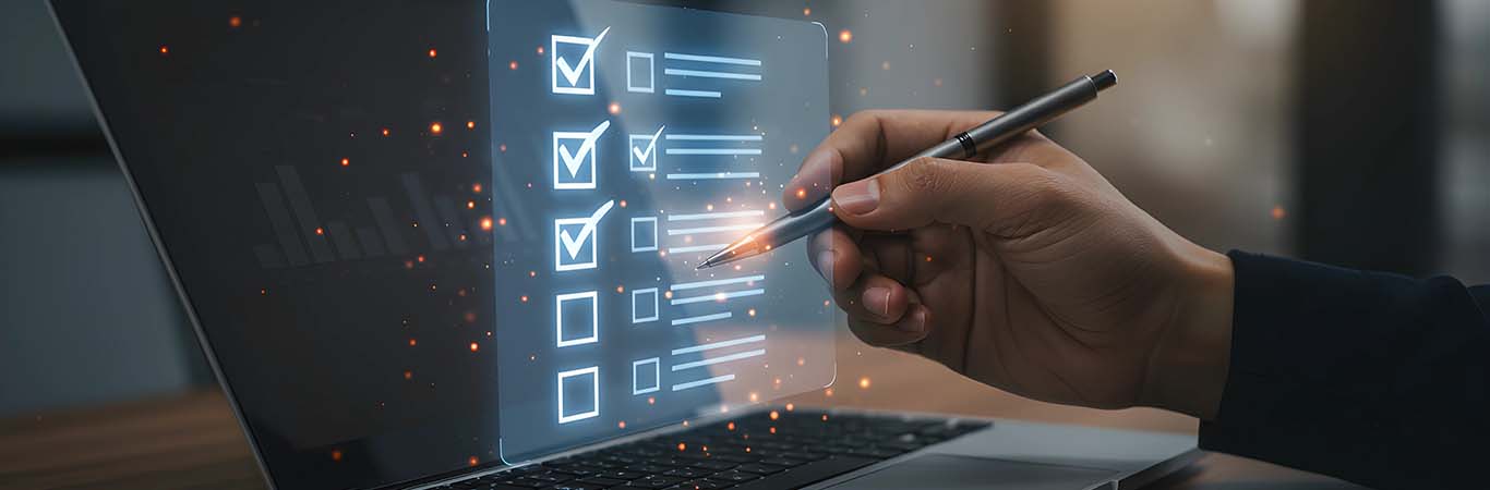 Image-Person interacting with a checklist on laptop screen