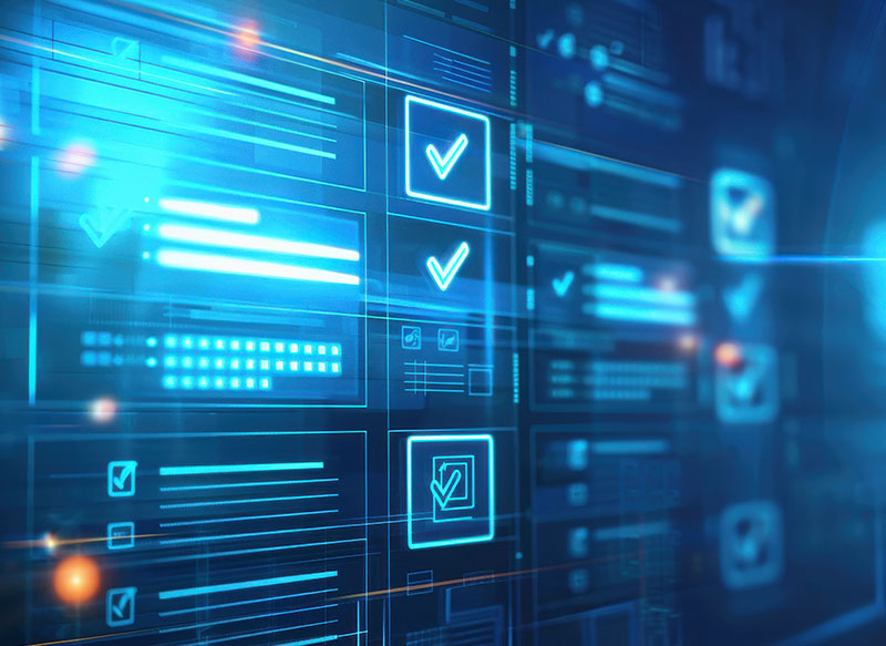 Image-A digital screen with a blue hue displaying checkbox lists, illustrating proper adherence to standards