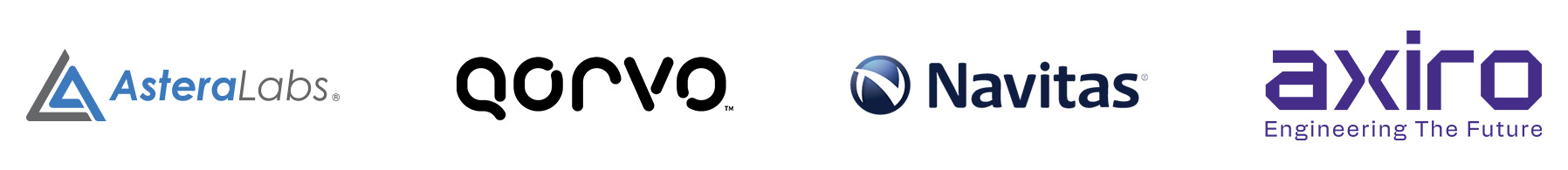 Axiro, Qorvo, Astira und Navitas Logos