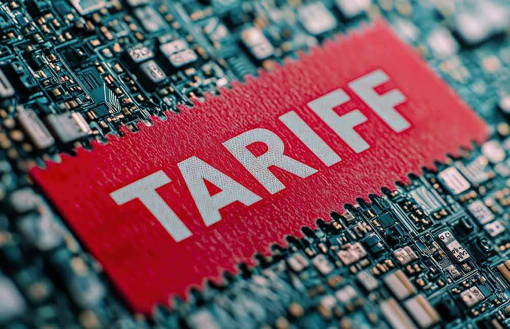 Image-Electrical component with red sign that says "Tariff"