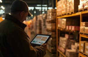 Image-Man looking at supply inventory on tablet