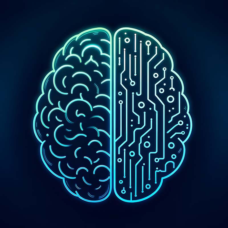 Image-Illustration of a Brain Split into Organic and Circuitry Halves