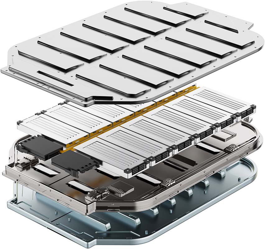 Image-exploded view of  electric vehicle battery