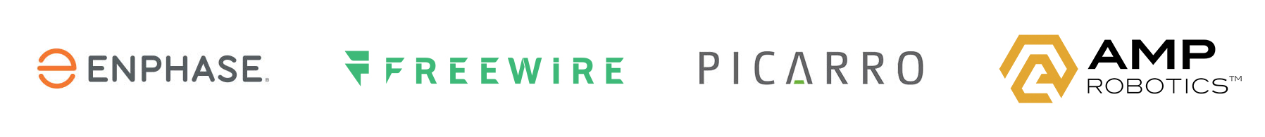 Company Logos: Enphase, Freewire, Picarro, and AMP Robotics
