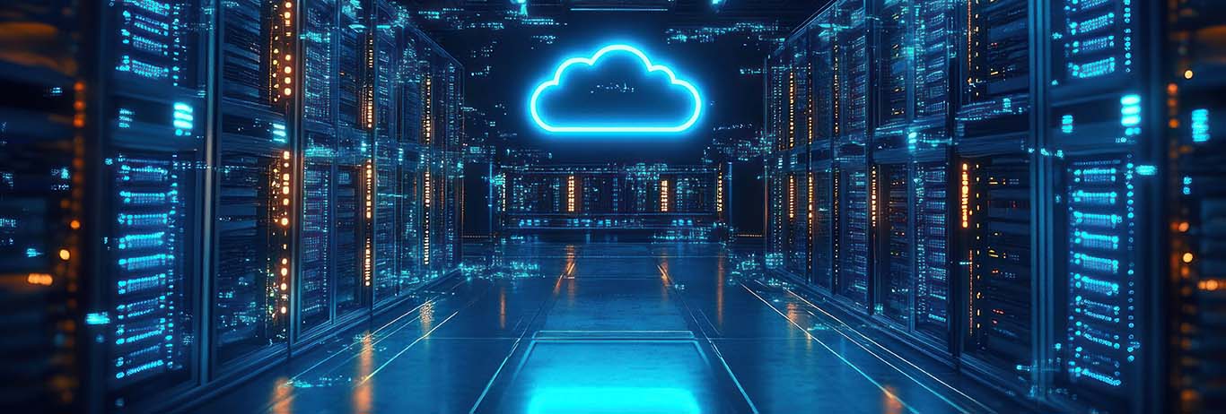 Image-Futuristic Server room depicting seamless on-premises and cloud-native infrastructure
