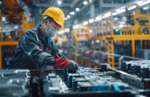 Electric vehicle battery factory worker