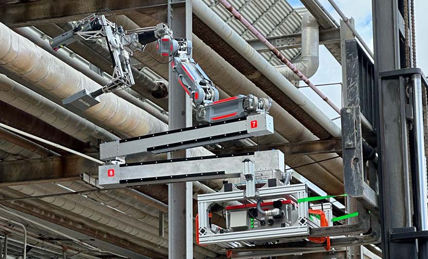 Image-hibot’s float arm performing CUI (Corrosion Under Insulation) inspections, a dangerous threat to thermal insulation systems. hibot used Onshape’s custom features to model the float arm’s high-density wire harnesses.
