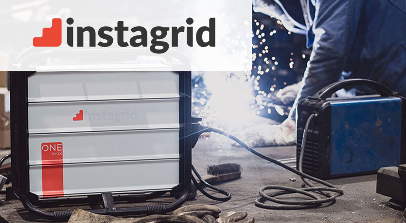 instagrid logo with picture of product being used by a welder
